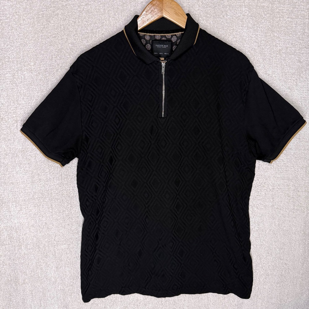 Cactus Man Ricky Singh Men's L Black Geometric Jacquard Quarter Zip Polo Shirt